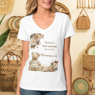 T-Shirt Floral Teddy Bear Maman Futur Bébé Shower