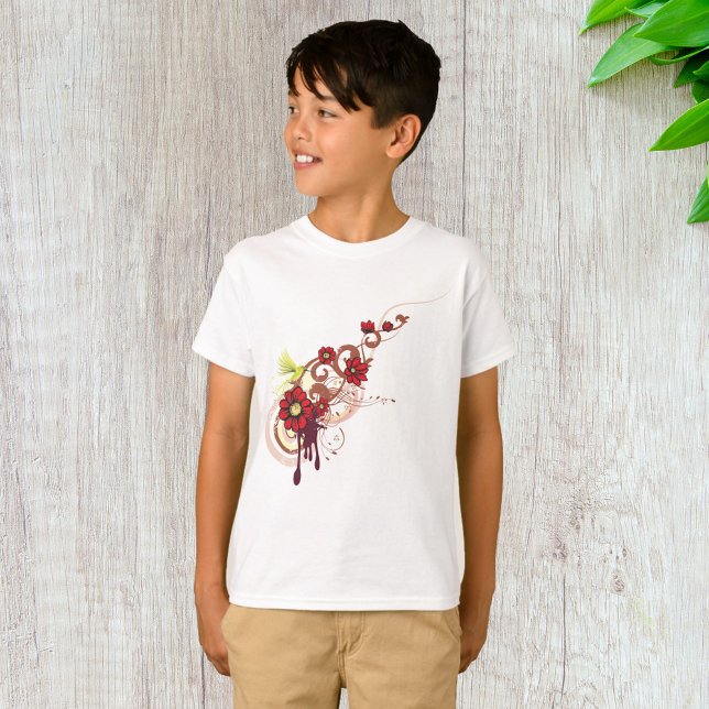T-shirt Flore avec fleurs rouges et colibri (Créateur téléchargé)
