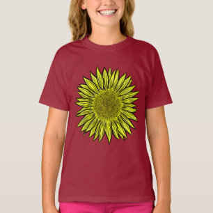 T-shirt Flore Rustique Tournesol Jaune Main tirée