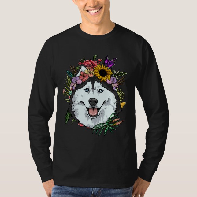 T-shirt Flore Sibérie Husky Chien Printemps Nature Sibérie (Devant)