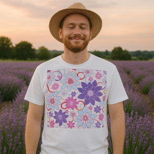 T-shirt Flore Vibrante Motif Floral Purple Rose Fleurs Ble