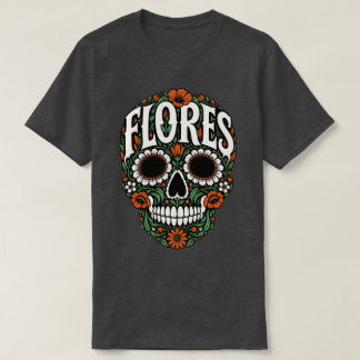 T-shirt flores nom de famille crâne de sucre