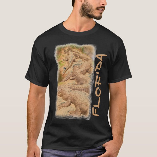 T-shirt Floride alligator gars noir chemise (Devant)