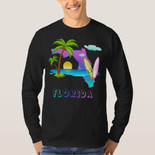 T-shirt Floride Carte Paysage Coucher De Soleil Avec Palmi