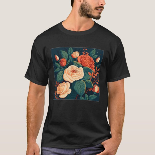 T-shirt Florist Roses Pattern Illustration Flowers Leaf Wo (Devant)