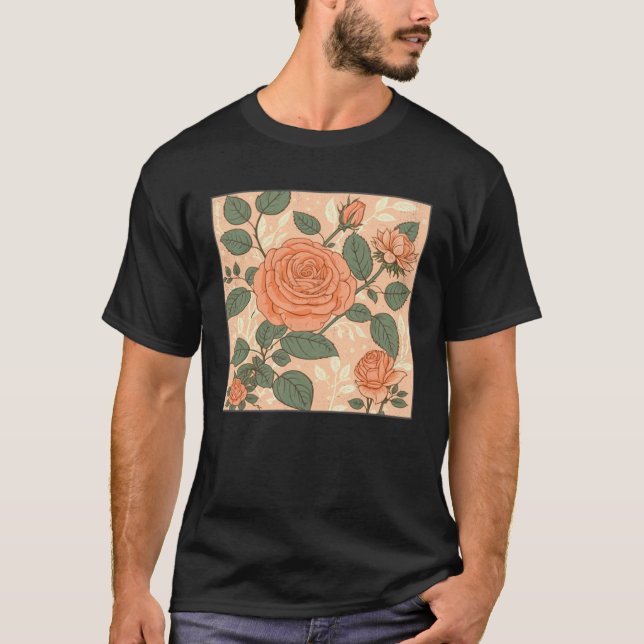T-shirt Florist Roses Pattern Illustration Flowers Leaf Wo (Devant)