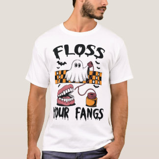 T-shirt Floss Your Fangs Funny Ghost Dental Halloween