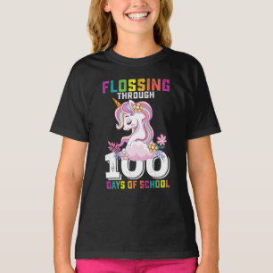 T-shirt Flossing through 100 Days of School Unicorn