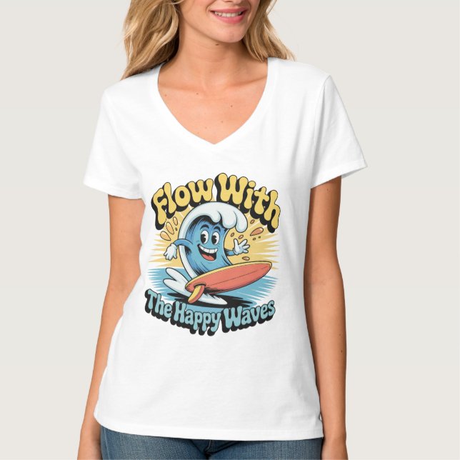 T-shirt Flow With The Happy Waves Retro Surf Vibes Women's (Devant)