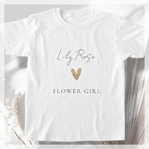T-shirt Flower Girl Gold Heart Script moderne