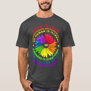 T-shirt Flower Rainbow Human Black Vie Droits Sciences