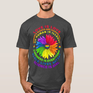 T-shirt Flower Rainbow Human Black Vie Droits Sciences