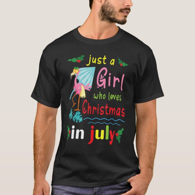 T-shirt Flowers Flamingo Just A Girl Who Loves Christmas I (Devant)