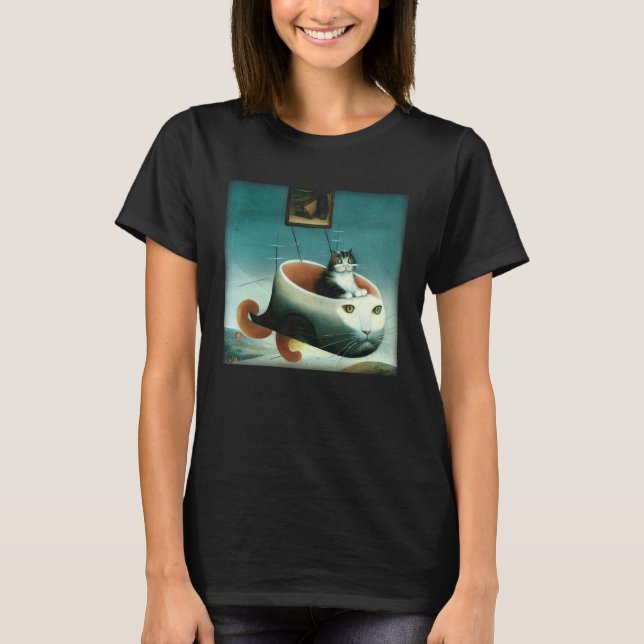 T-shirt Fluffy Cat Riding An Airplane Science Fiction Unca (Devant)