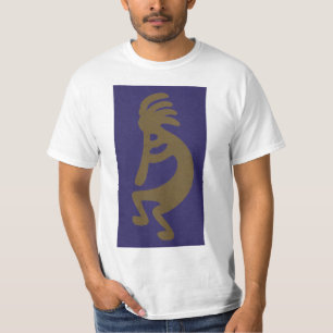 T-shirt Flûte Jouer Kokopelli Figure - Vert sur Bleu