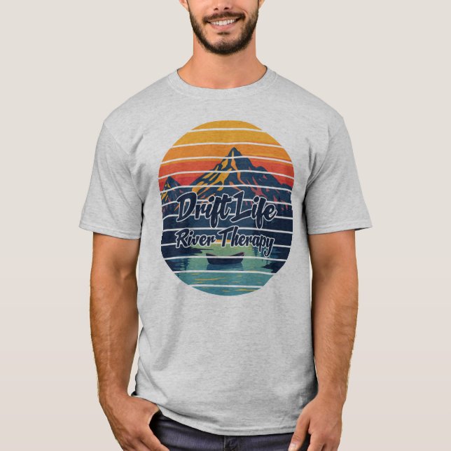 T-shirt Fly Fishing Drift Boat River Therapy Retro Gift (Devant)