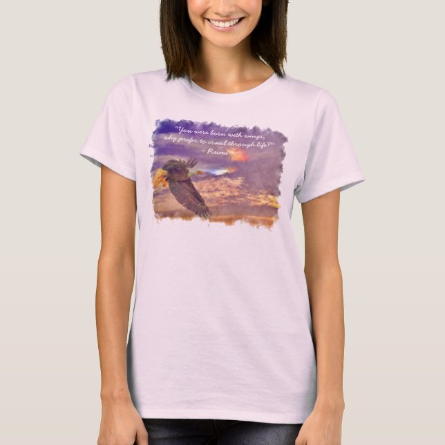 T-shirt Flying Bald Eagle & Rumi's Poem on Living (Devant)