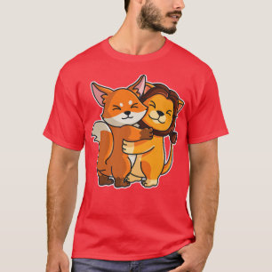 T-shirt Fo & Lion Hug Kawaii Cute Animaux Pour Femmes Cudd