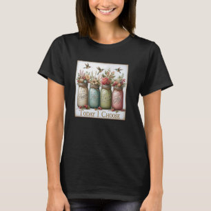 T-shirt Foi Fleurie Espoir Amour Joie Pot Mason Oiseau Fle