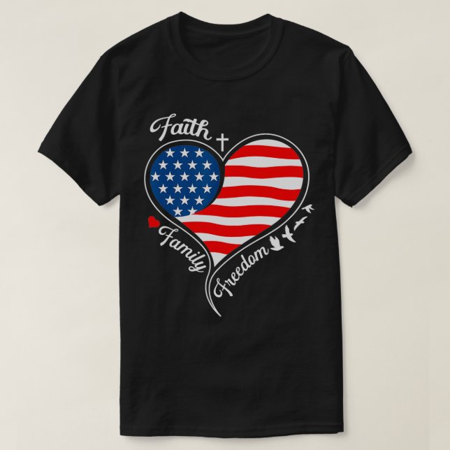 T-shirt Foi Liberté familiale Croix patriotique Coeur Amer (Design devant)