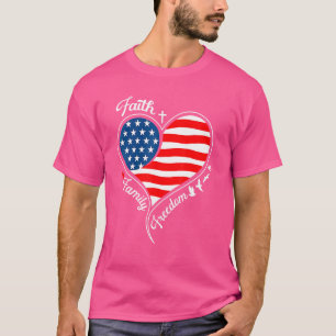 T-shirt Foi Liberté familiale Croix patriotique Coeur Amér