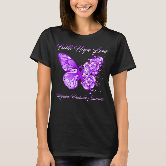 T-shirt Foi papillon Hope Love migraine Headache (Devant)
