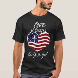 T-shirt Foi Patriotique Chrétienne En Dieu Croix du Coeur 