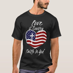 T-shirt Foi Patriotique Chrétienne En Dieu Croix du Coeur