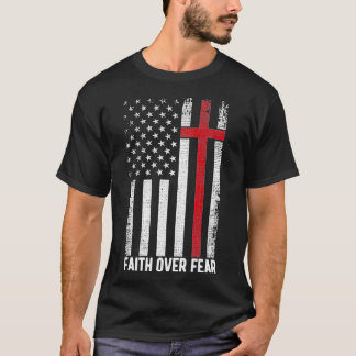 T-shirt Foi sur la peur États-Unis Drapeau Croix chrétienn