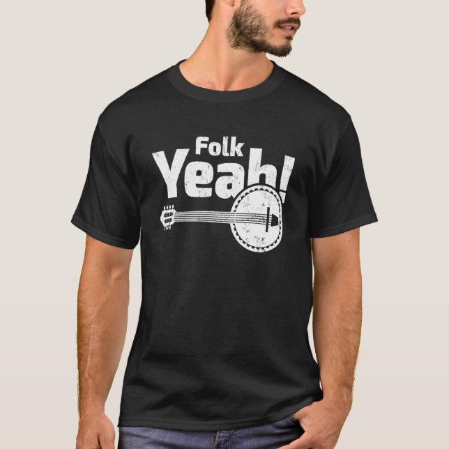 T-shirt Folk Ouais Retro Banjo Guitare Musique (Devant)