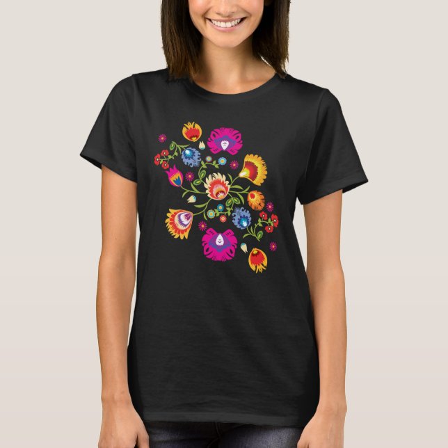 T-shirt folklore polonais avec fleurs roses (Devant)