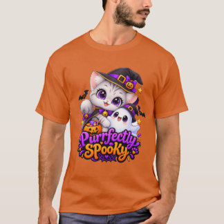 T-shirt foncé avec un chat d'Halloween parfaitemen