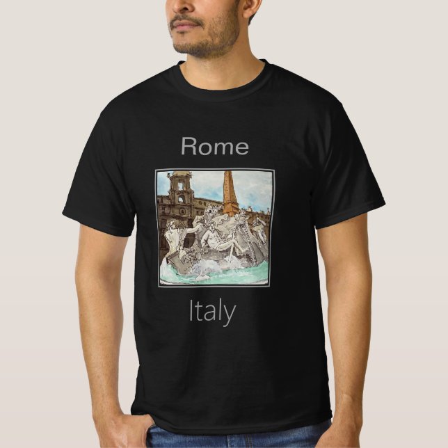 T-shirt Fontaine des Quatre Rivières de Rome sur la Piazza (Devant)