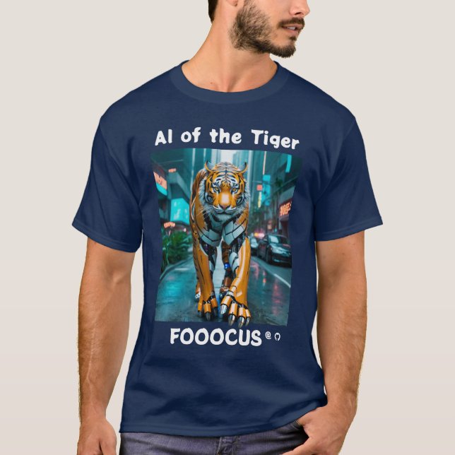 T-shirt Fooocus - AI of the tiger. Robo. Concrete jungle (Devant)