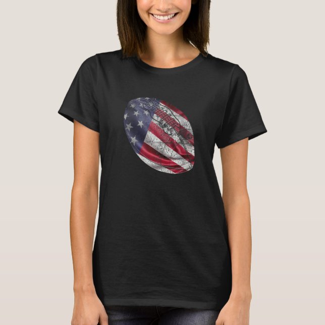 T-shirt Football Us Flag Distress Fan Sport July 4th Ameri (Devant)