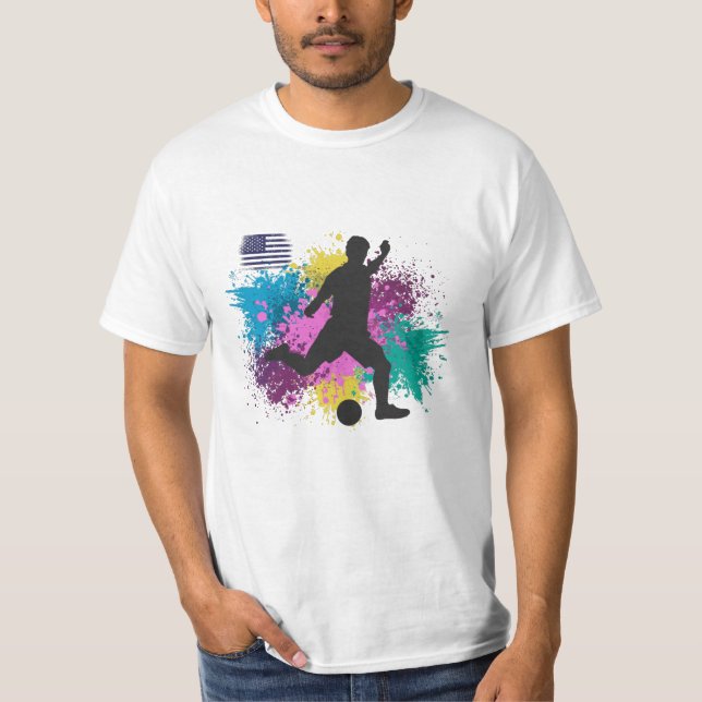 T-shirt Football USA Grungy Couleur Splashes (Devant)