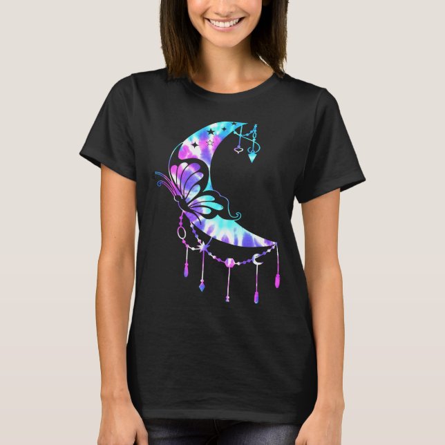 T-shirt for Women Crescent Moon Butterfly Mandala Yoga (Devant)