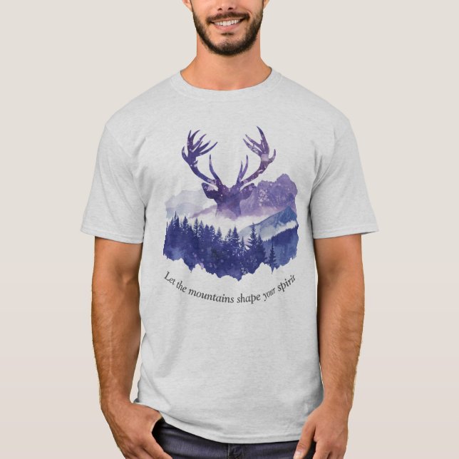 T-shirt Forêt d'aquarelle de cerfs majestueux - Nature Sil (Devant)