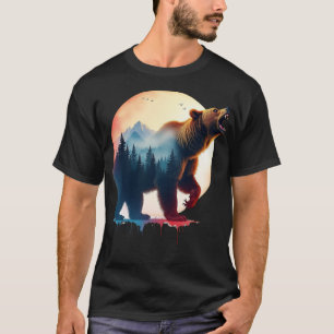 T-shirt Forêt d'aquarelle d'ours grizzli