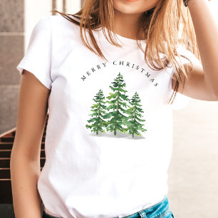 T-shirt Forêt de Noël aux pins aquarelle