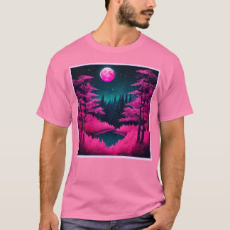 T-shirt Forêt Fantastique Néon sous la Lumière de la Lune
