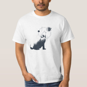 T-shirt Forêt géométrique moderne Wolf Double exposition