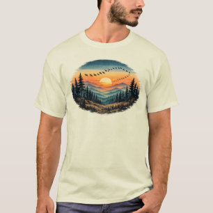 T-shirt Forêt Rétro au Coucher du Soleil Coucher de Sole