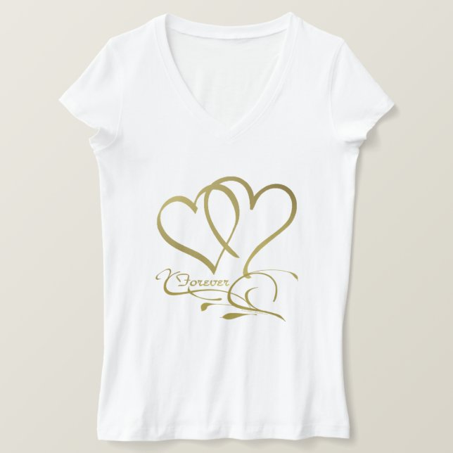 T-shirt Forever Hearts Gold sur blanc (Design devant)