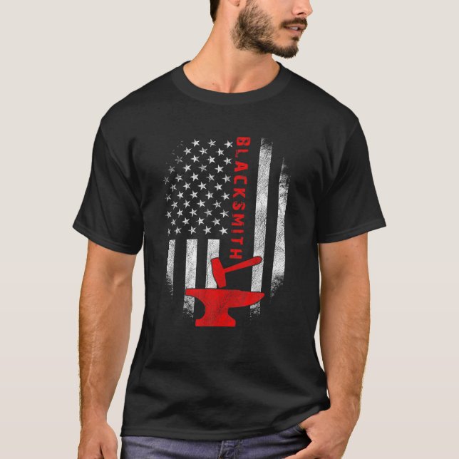T-shirt Forgeron Ptriotique - Distressed USA Drapeau Black (Devant)