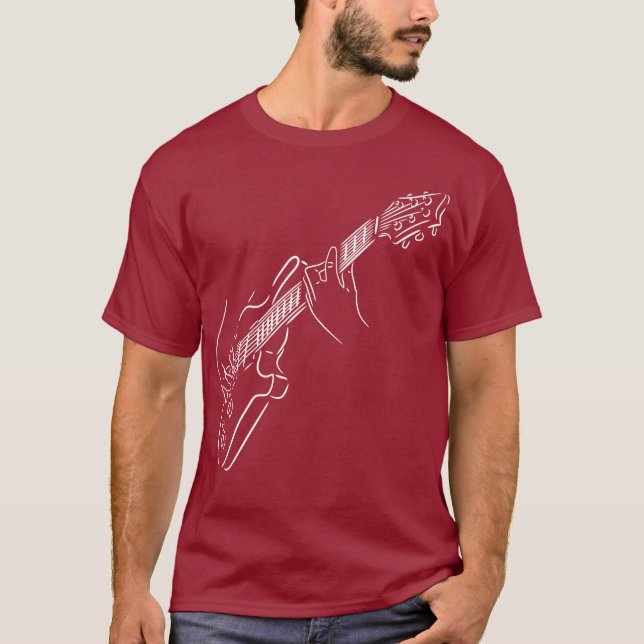 T-shirt Forme blanche de la guitare. Les mains du musicien (Devant)