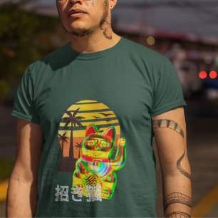 T-shirt Fortune Chat chanceux Maneki-Neko Couché de soleil