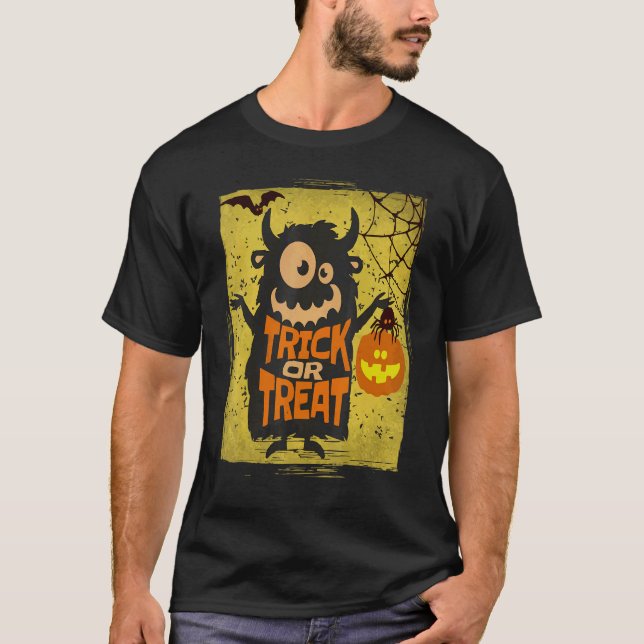 T-shirt fou TRICK OU TRAITER boo fantôme citrouille web sp (Devant)