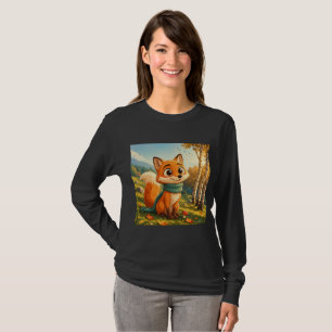 T-shirt Foulard Renard Automnal Mignon Manches Longues