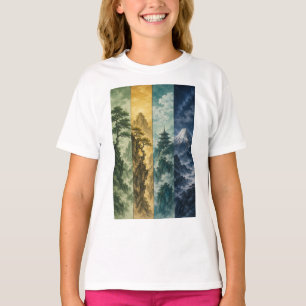 T-shirt Four Seasons Mountain   Paysage à l'encre japonais